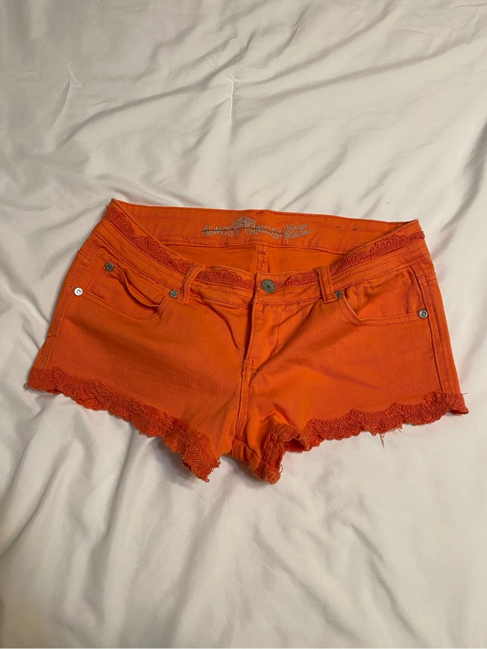 2000s Women's Orange Lace-Trim Denim Shorts By Almost Famous